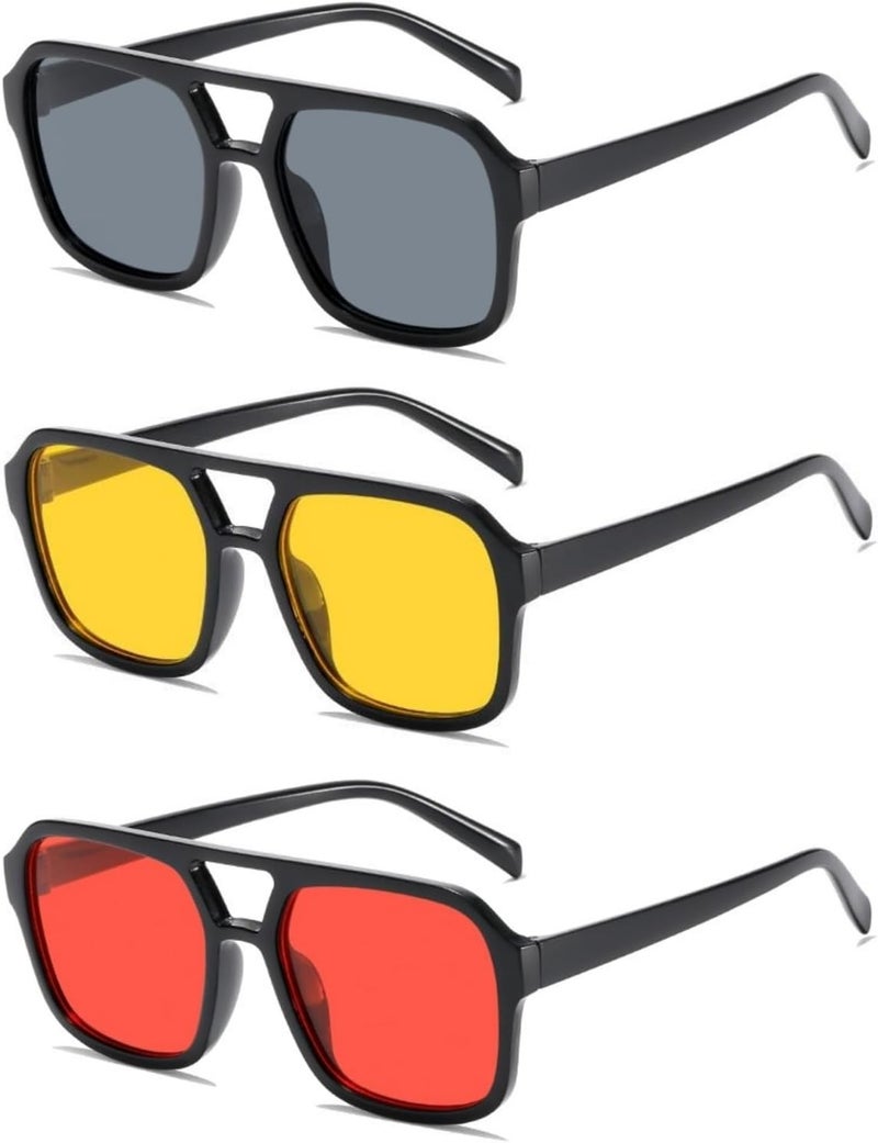 Retro 70s Square Aviator Sunglasses Women Men Vintage Rectangle Sunglasses Flat Frame Trendy Shades